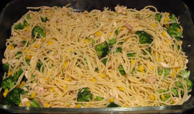 Spaghetti with Corn, Broccoli & (Chicken)